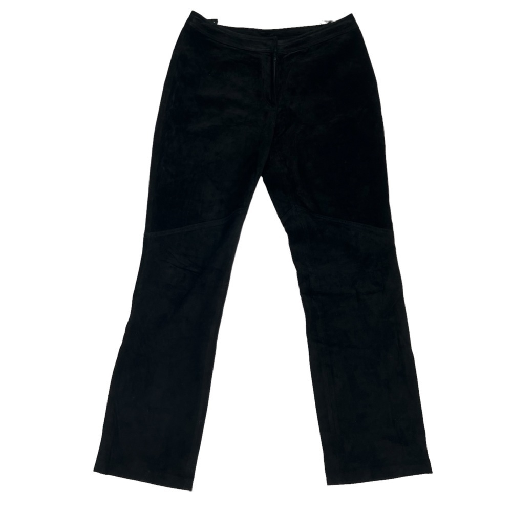 Willi Smith Collection Black Suede Leather Straight Leg Pants Size 10 Women’s